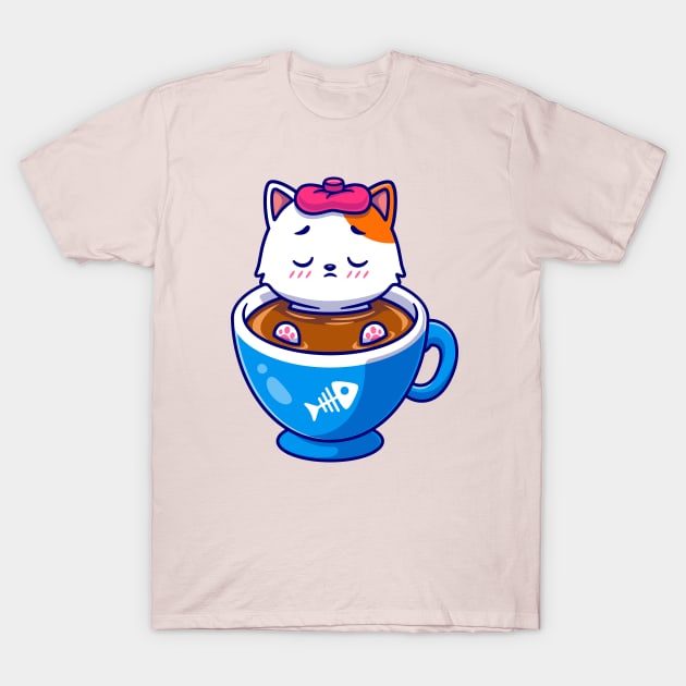 Cute Cat Fever In Coffee Cartoon T-Shirt by Catalyst Labs